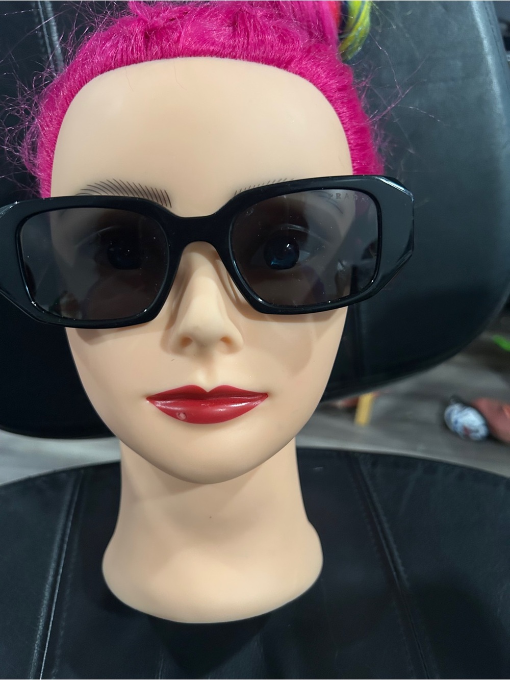 Prada Black Rectangular Women's Sunglasses lens has a scratch price reflected